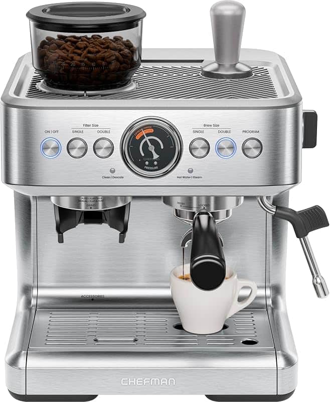 Chefman Crema Supreme 15 Bar Espresso Machine with Milk Frother, Barista Steam Wand, Prof…