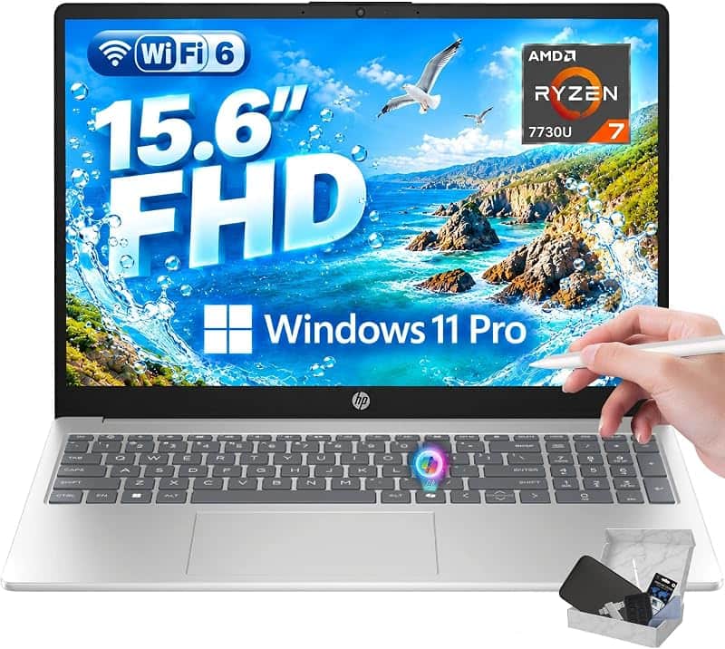 15.6" Touchscreen Laptop, Ryzen 7 7730U, 16GB 512GB SSD, FHD IPS Display