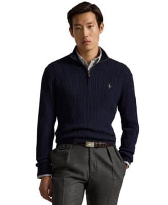 Polo Ralph Lauren Men's Cable-Knit Quarter-Zip Mockneck Sweater