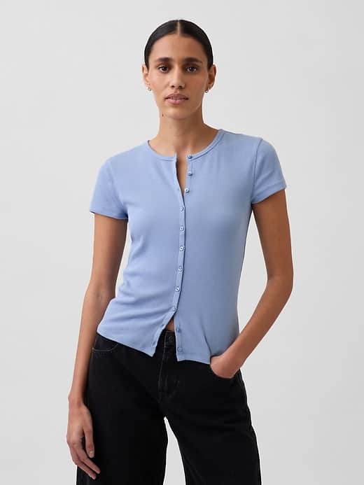 GAP Modern Rib Button-Front Crew T-Shirt