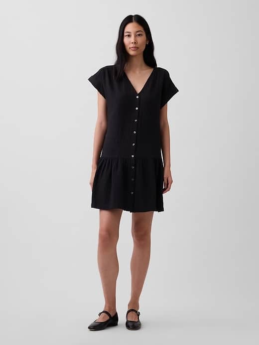 GAP Cotton Gauze Drop-Waist Shirtdress