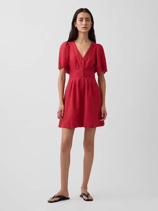 GAP Linen-Blend Cinched Mini Shirtdress
