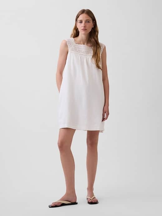 GAP Linen-Blend Crochet Yoke Mini Dress