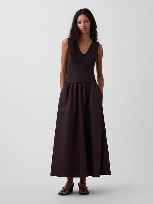 GAP Mixed Media Drop-Waist Maxi Dress