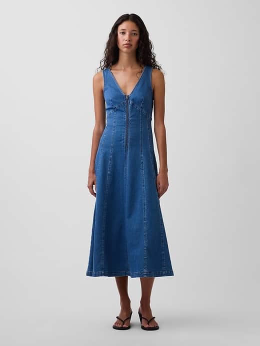 GAP Denim Seamed Zip-Front Midi Dress