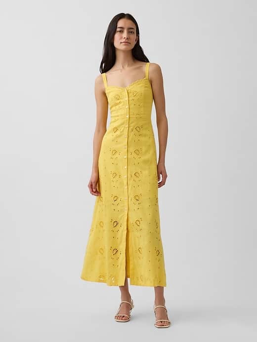 GAP Linen-Blend Embroidered Cami Maxi Dress
