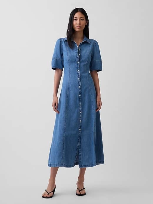 GAP Denim Barrel-Sleeve Midi Shirtdress