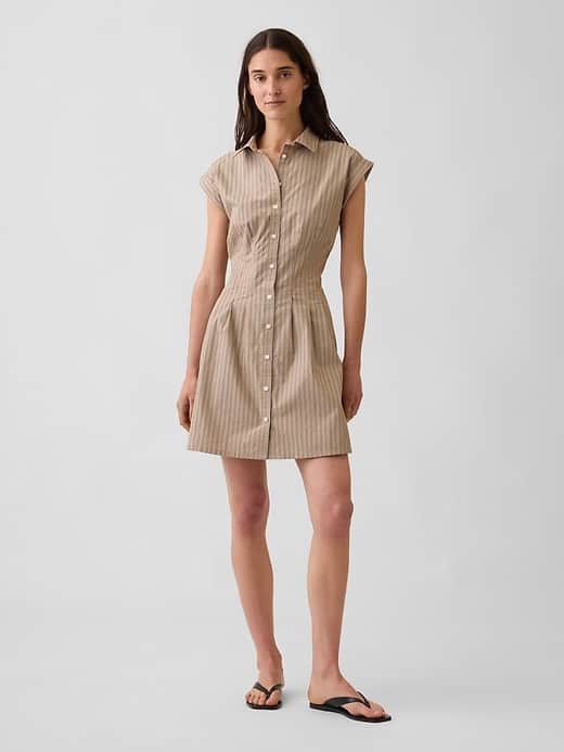 GAP Poplin Stripe Cinched Mini Shirtdress