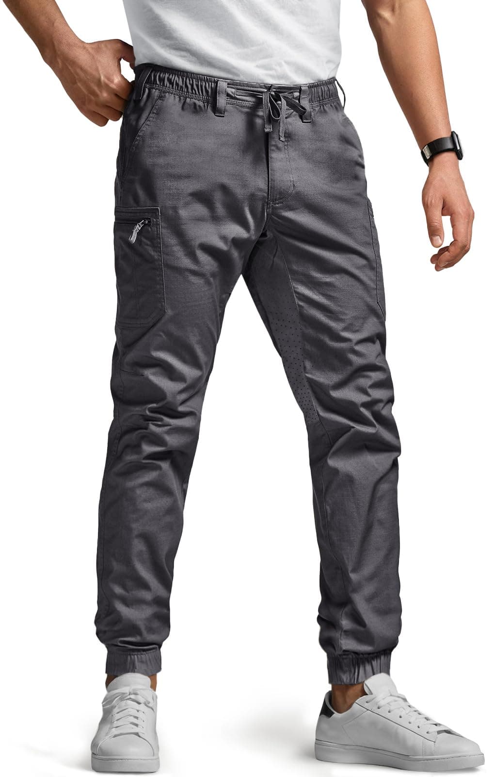 Men's Flex Lightweight Joggers, Elastic Waist Drawstring Casual Pants, Tapered Fit Water…