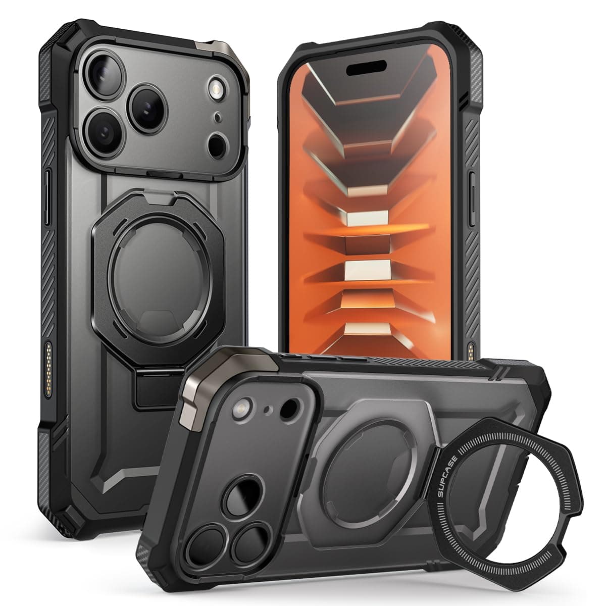for iPhone 18 Pro Case / 17 Pro Case with Stand, Black