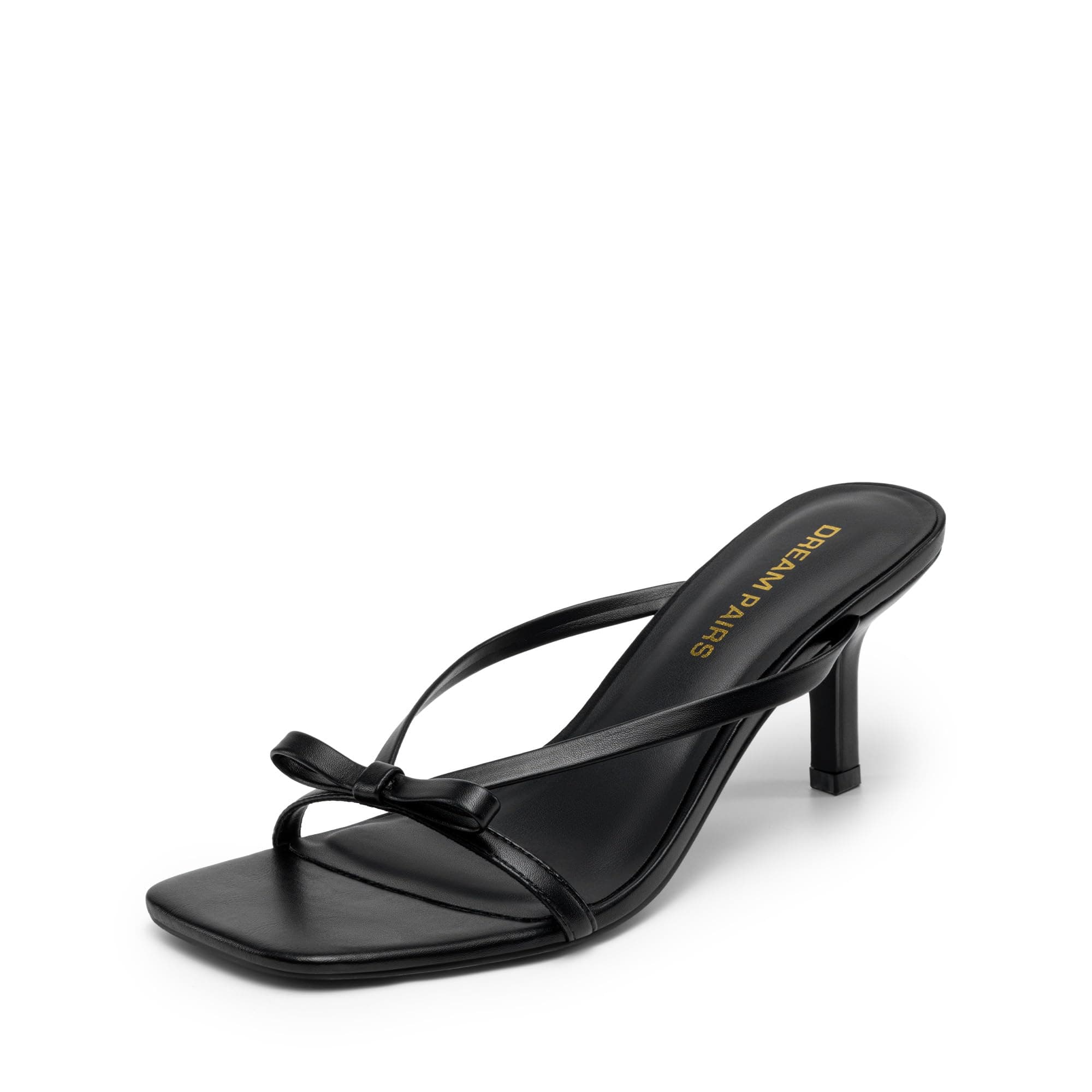 DREAM PAIRS Women’s Comfort Bow Kitten Heel Sandals | Square Open Toe Slip On Slide Dress…