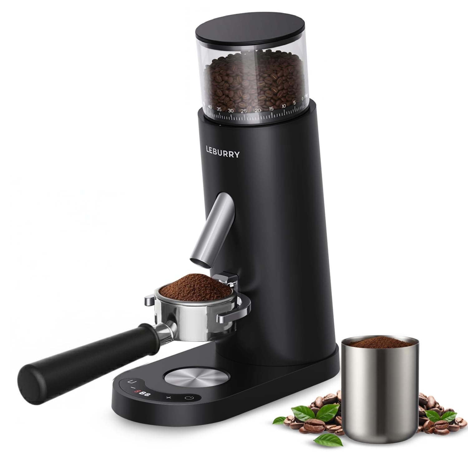 LEBURRY Burr Coffee Grinder – Portable Coffee Bean Grinder with 60 Grind Settings, LCD Ti…