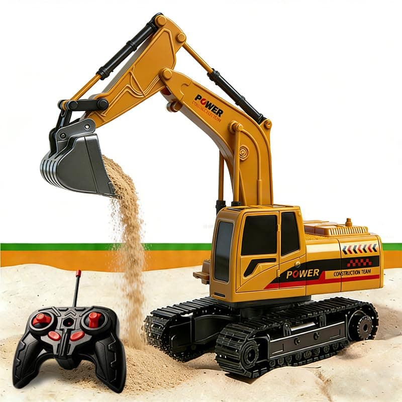 RC Excavator Toy, 6-Channel Remote Control Excavator with Metal Shovel & Lights, 360° Rot…