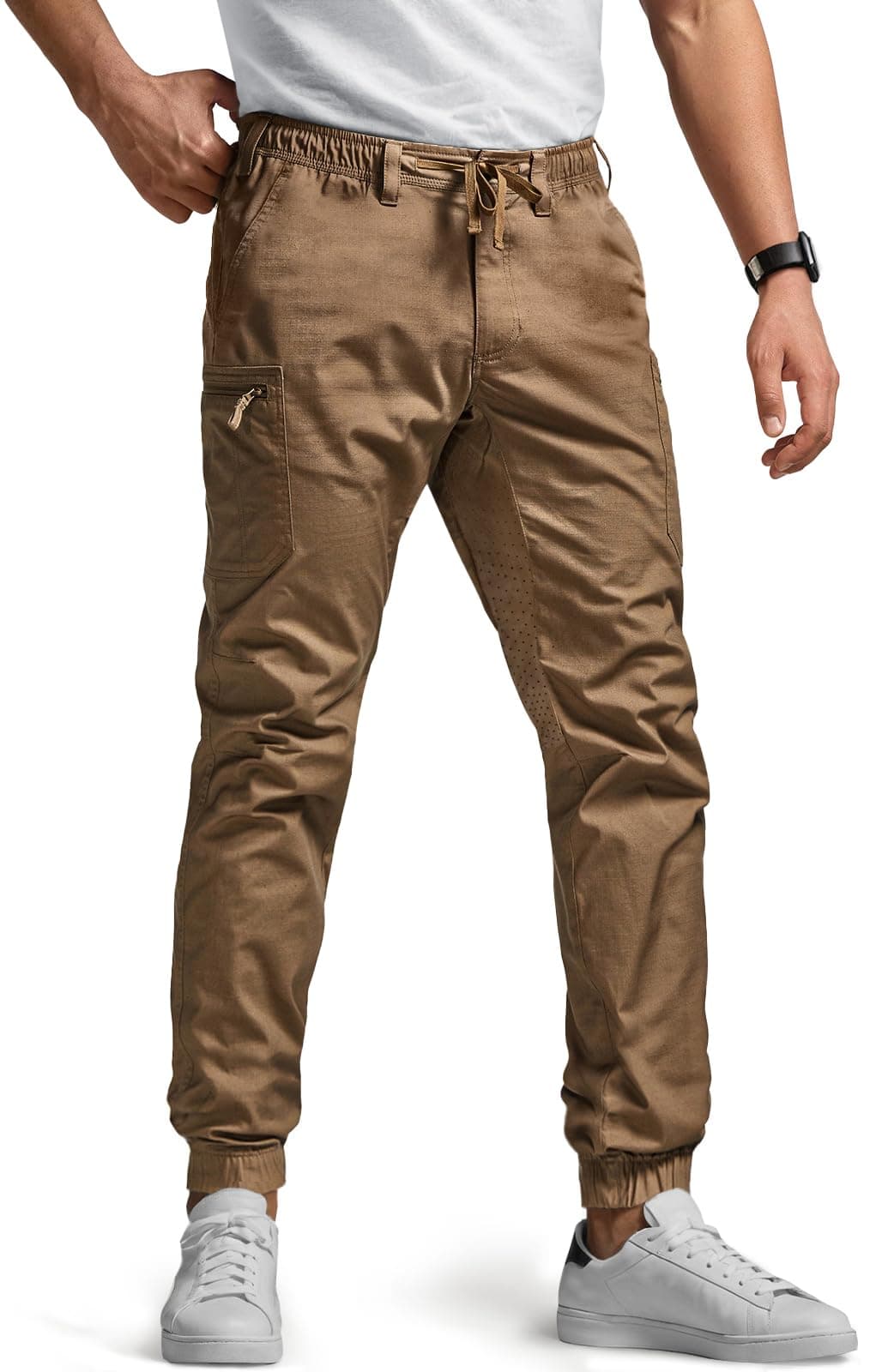 Men's Flex Lightweight Joggers, Elastic Waist Drawstring Casual Pants, Tapered Fit Water…