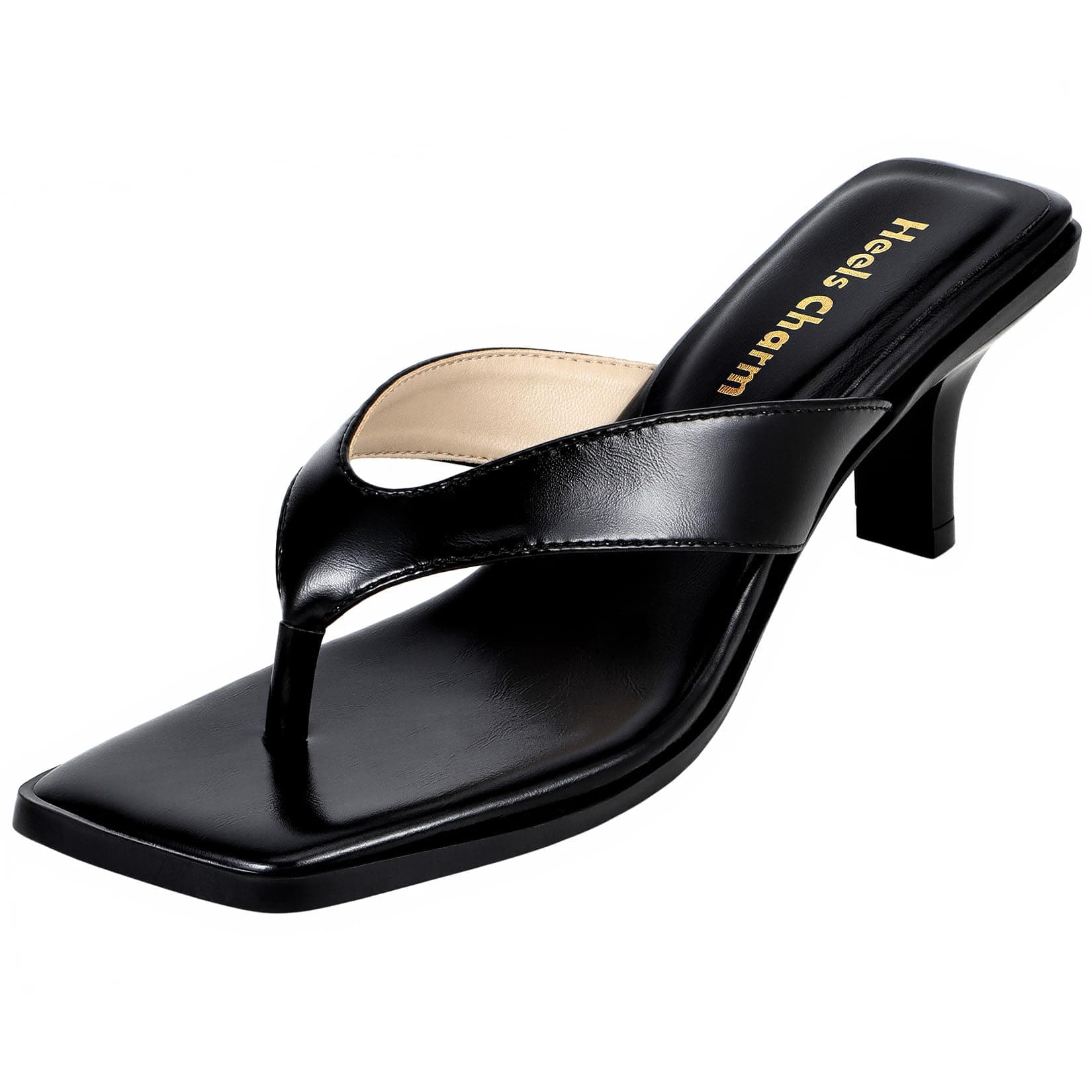Kitten Heels for Women Square Open Toe Slip On Flip Flop Heeled Sandals