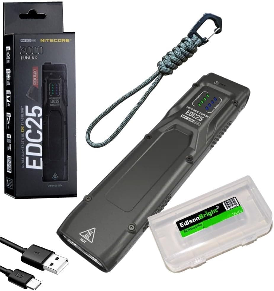 Nitecore EDC25 3000 Lumen Flat EDC Flashlight, USB-C Rechargeable Dual Beam Slim Compact…