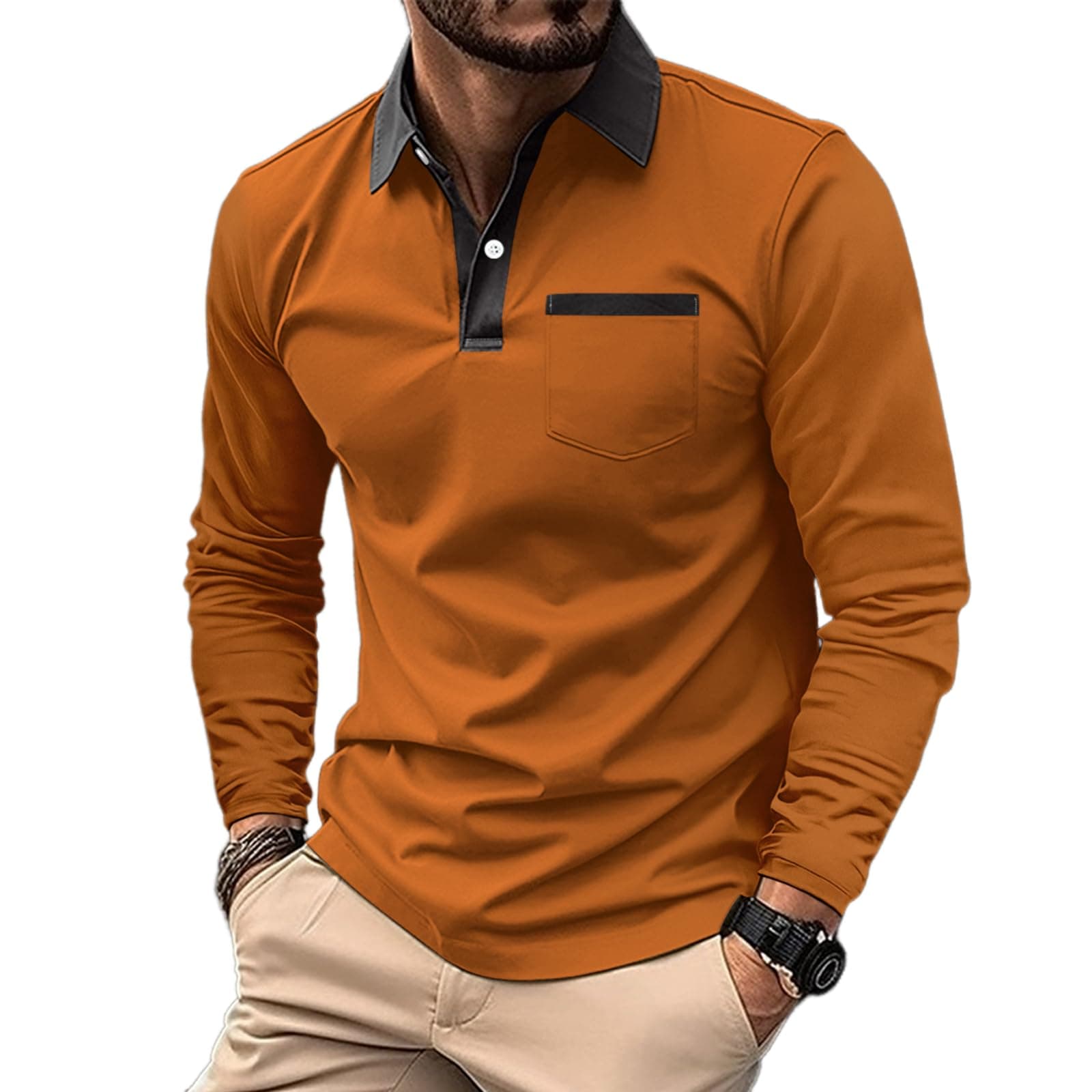 Mens Long Sleeve Polo Shirts Casual Cotton Shirt Classic Golf Polos