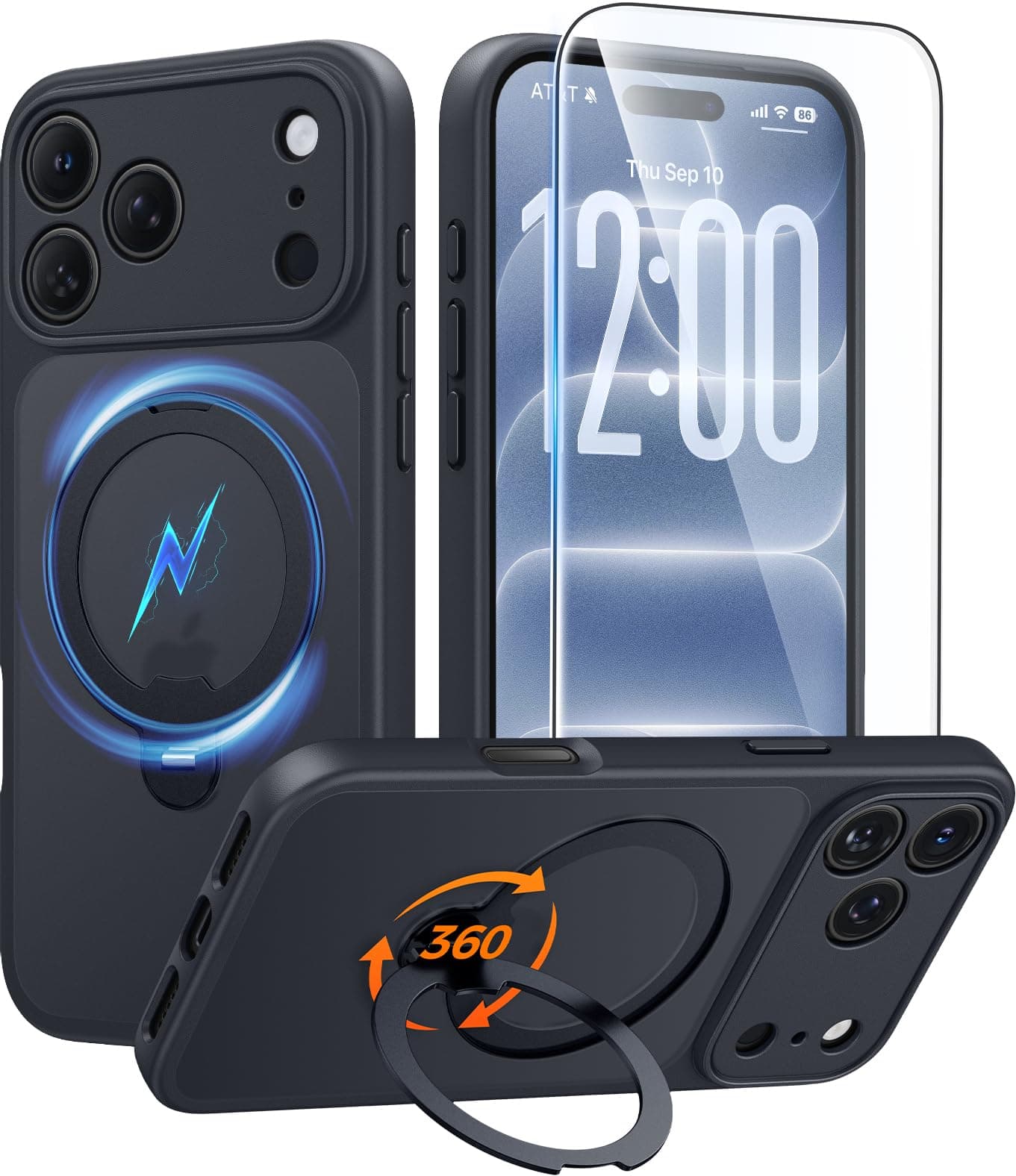 FNTCASE for iPhone 18 Pro /iPhone 17 Pro Case with 360 Spin Magnetic Stand