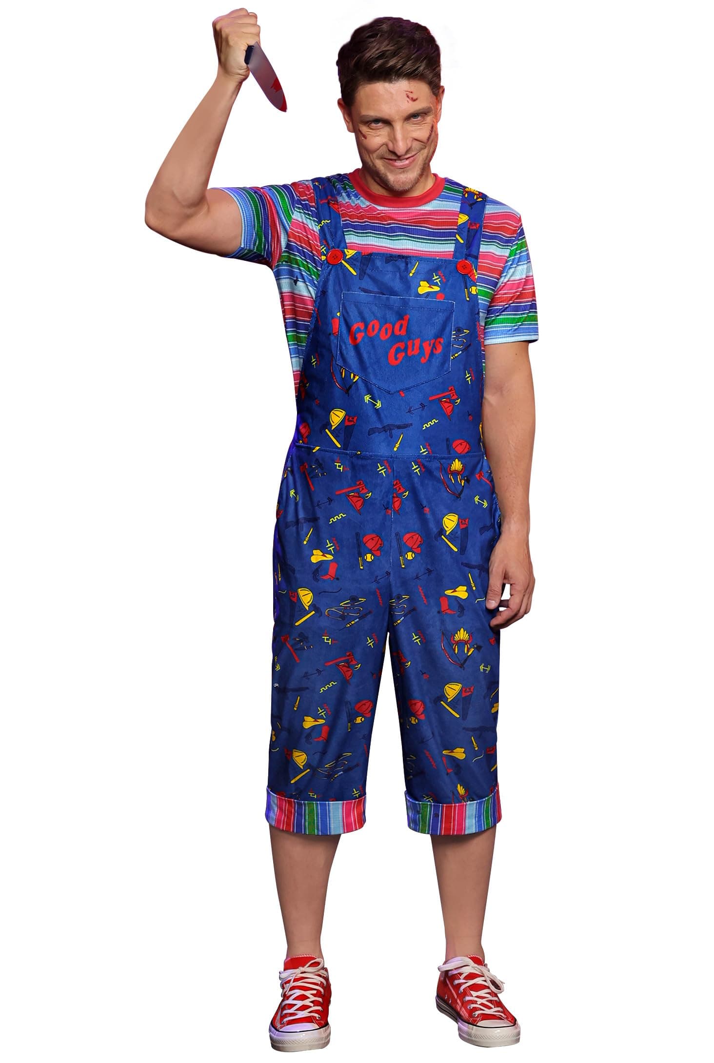 Arvilhill 4 Pcs Mens Killer Doll Halloween Costume Shirt Overalls