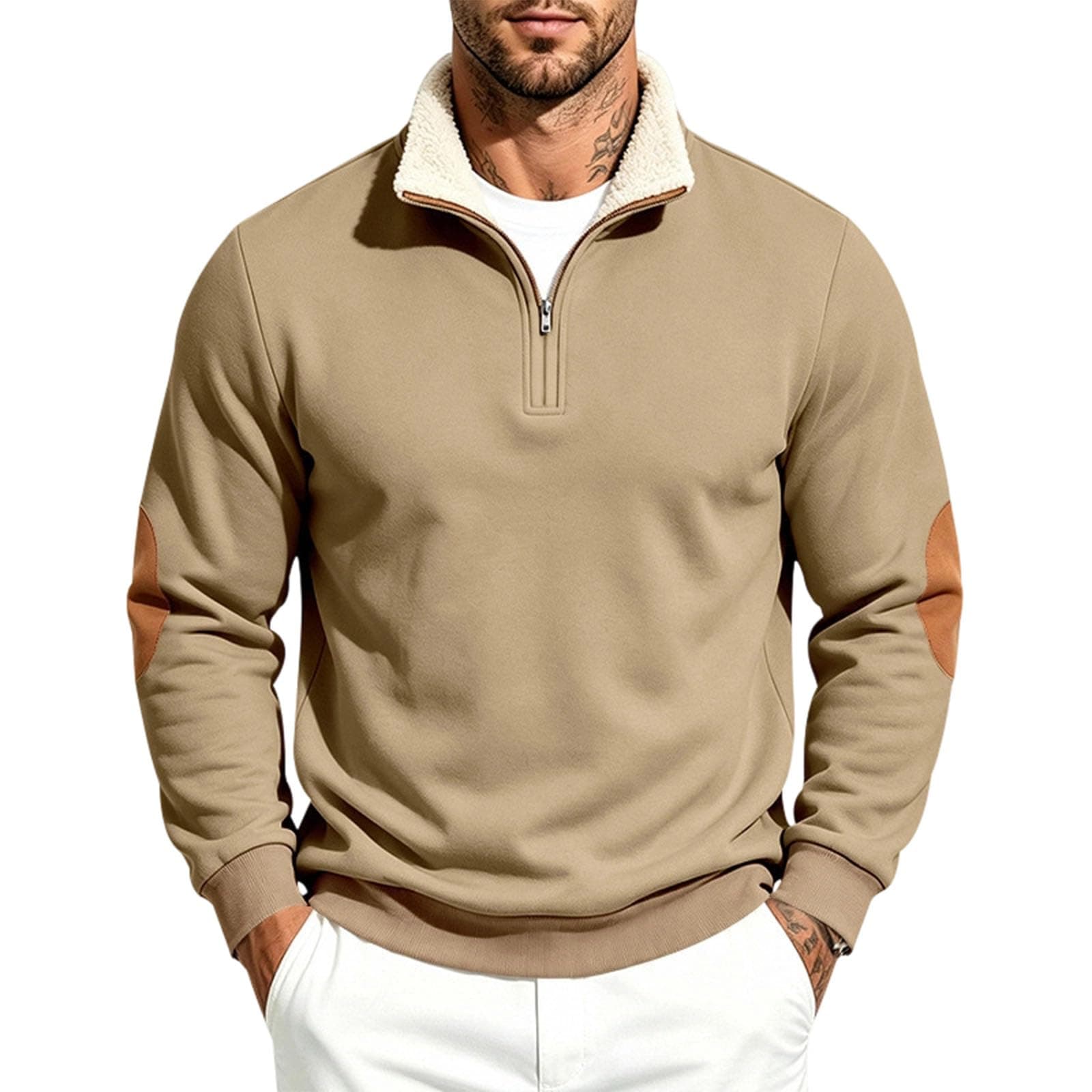 Quarter Zip Men Pullover Fleece Long Sleeve Track Sweatshirts