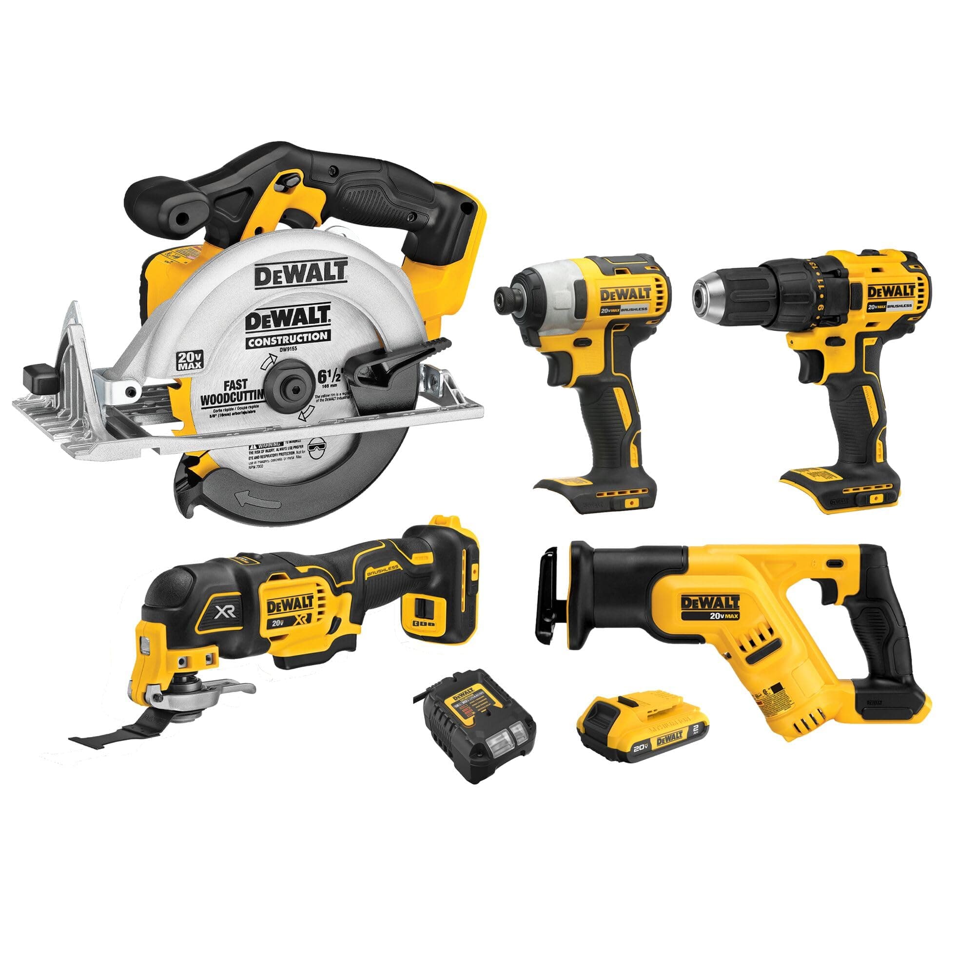 20V MAX 5-Tool Power Tools Combo Kit, Includes 1/2 Cordless Drill,1/4 Impact Driver, Reci…