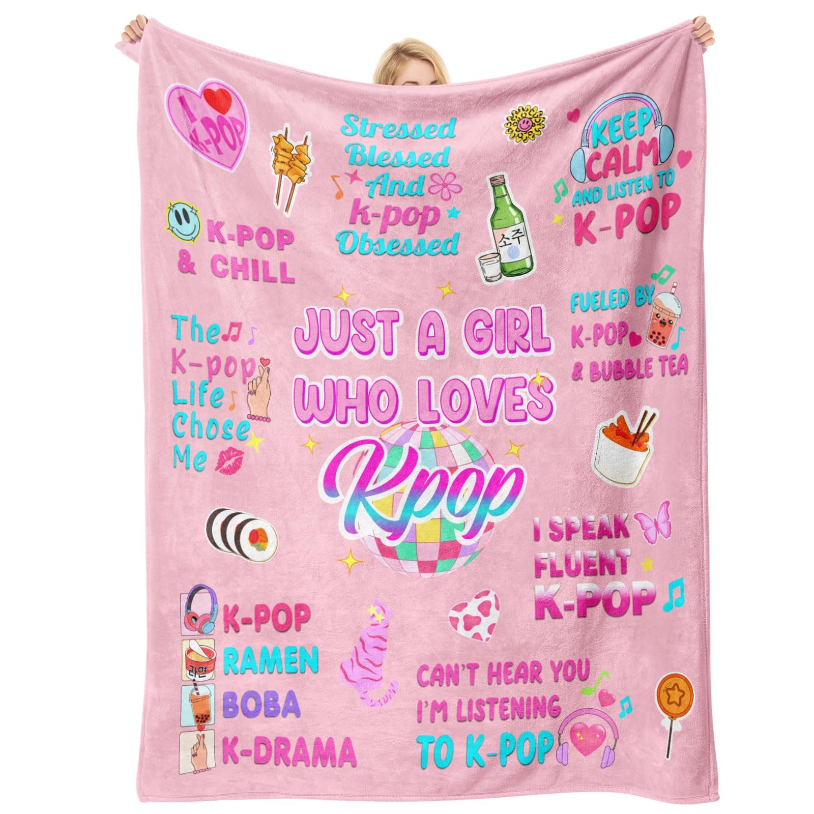 Gifttweave Kpop Merch, Kpop Blanket Pink 60"x50" for Girls/Women | KPop Birthday Decorati…