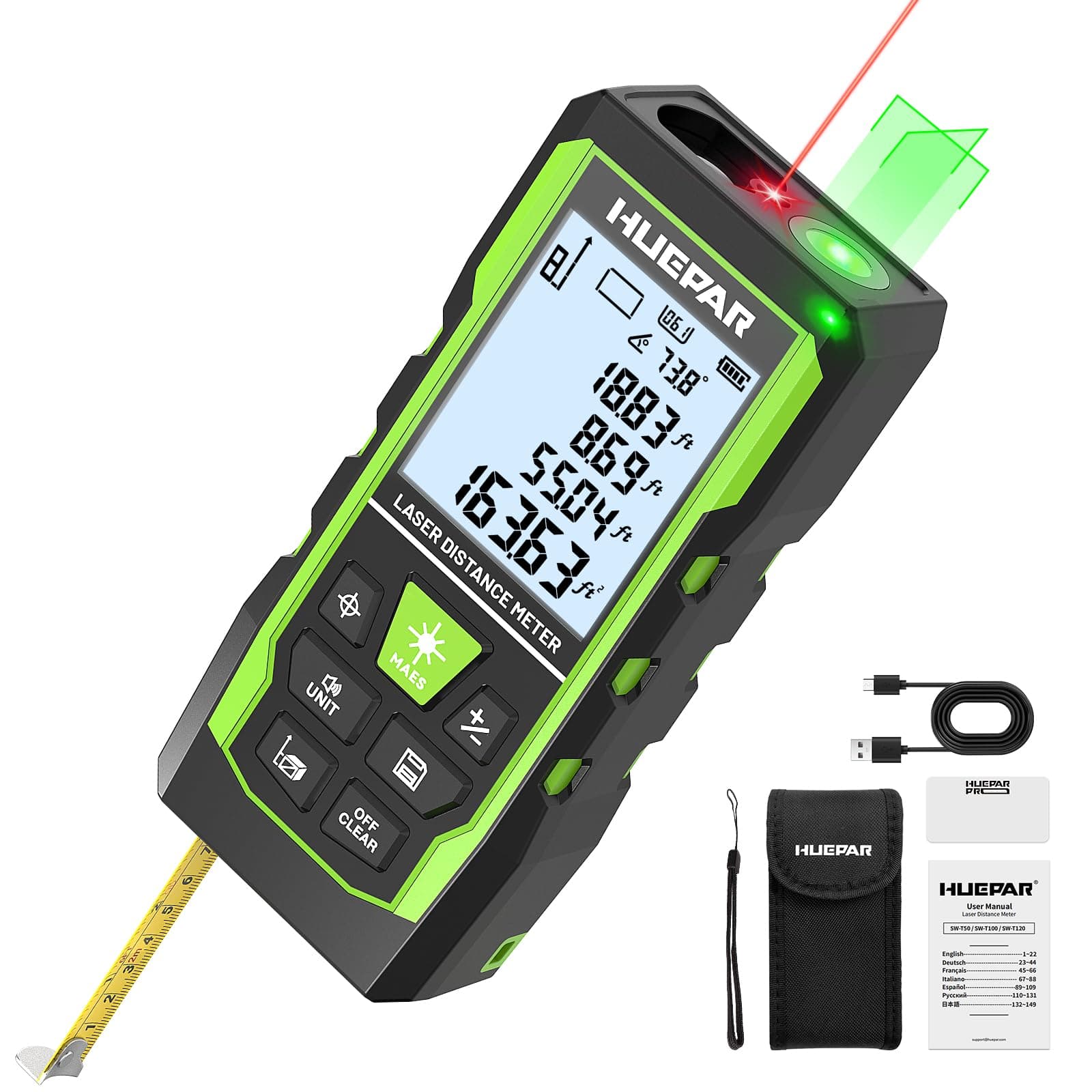 Laser Measure Device 3-in-1, Huepar 330ft Laser Measurement Tool & 33ft Cross Laser Level…