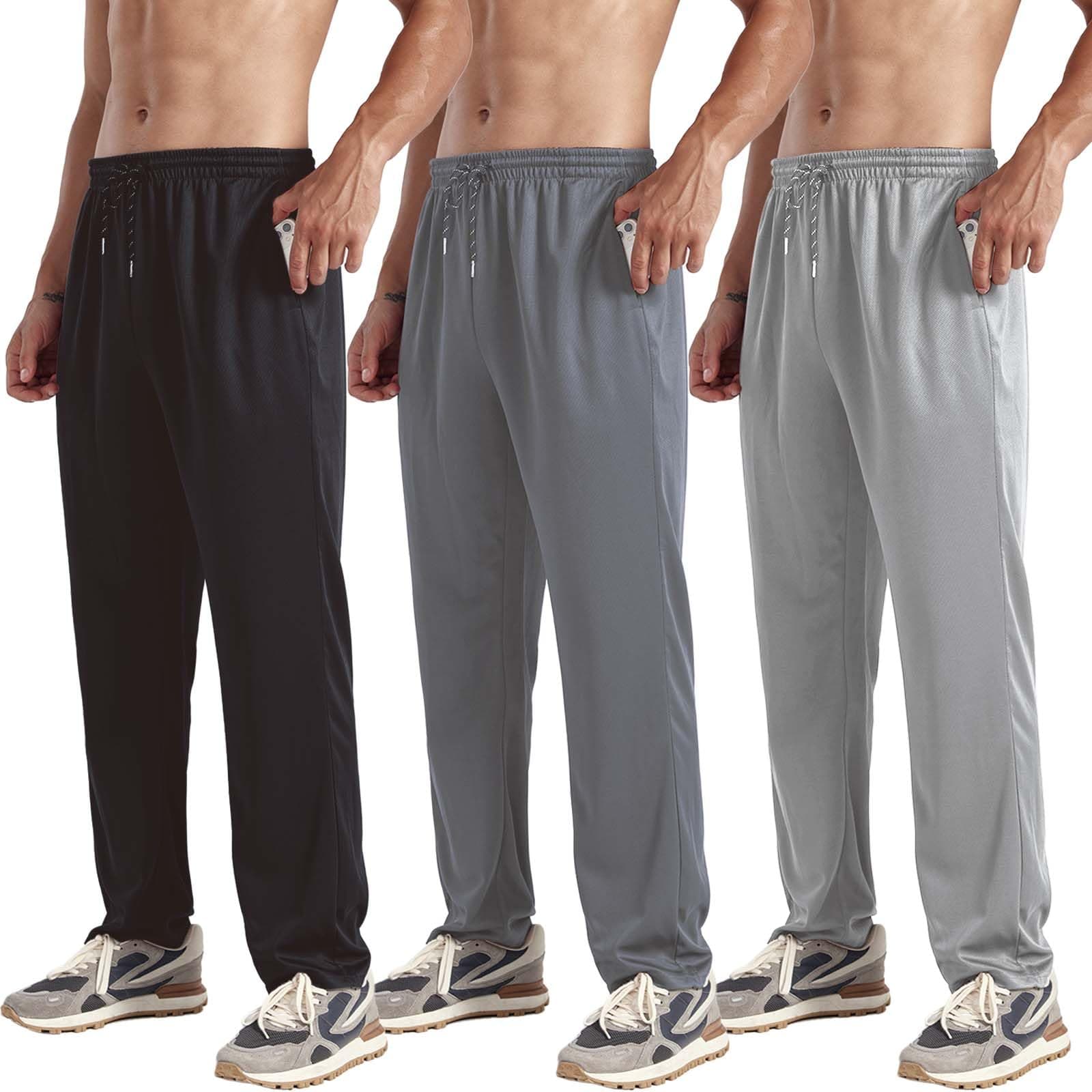 3 Pack Men's Sweatpants Open Bottom Joggers Lightweight Quick Dry Athletic Pants with Poc…