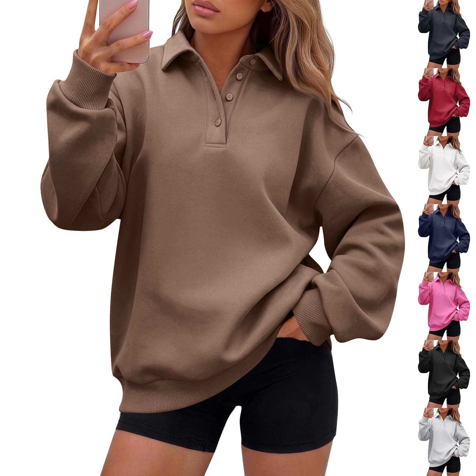 Oversized Sweatshirt for Women Cute Polo Collared Fleece Pullover Hoodie