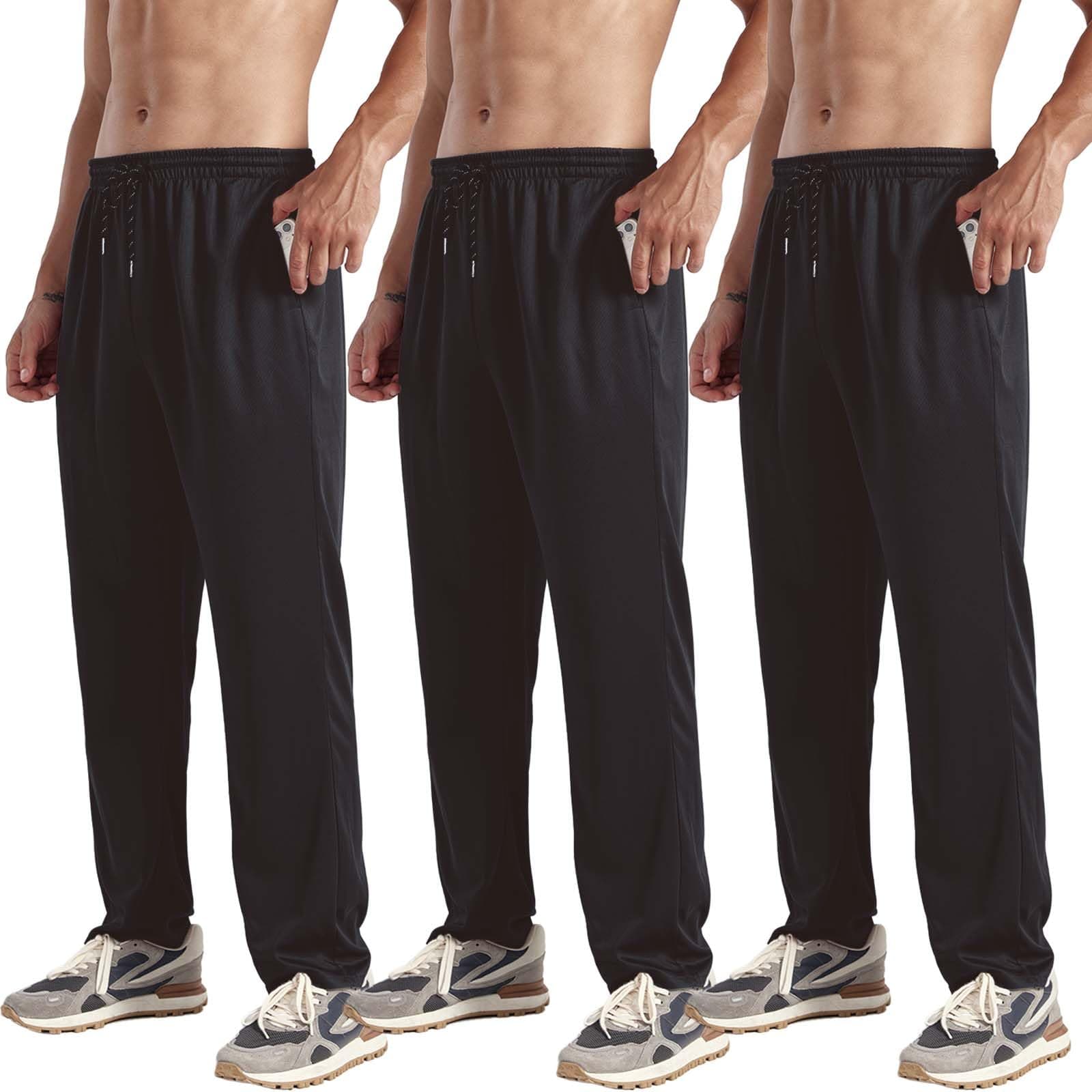 3 Pack Men's Sweatpants Open Bottom Joggers Lightweight Quick Dry Athletic Pants with Poc…