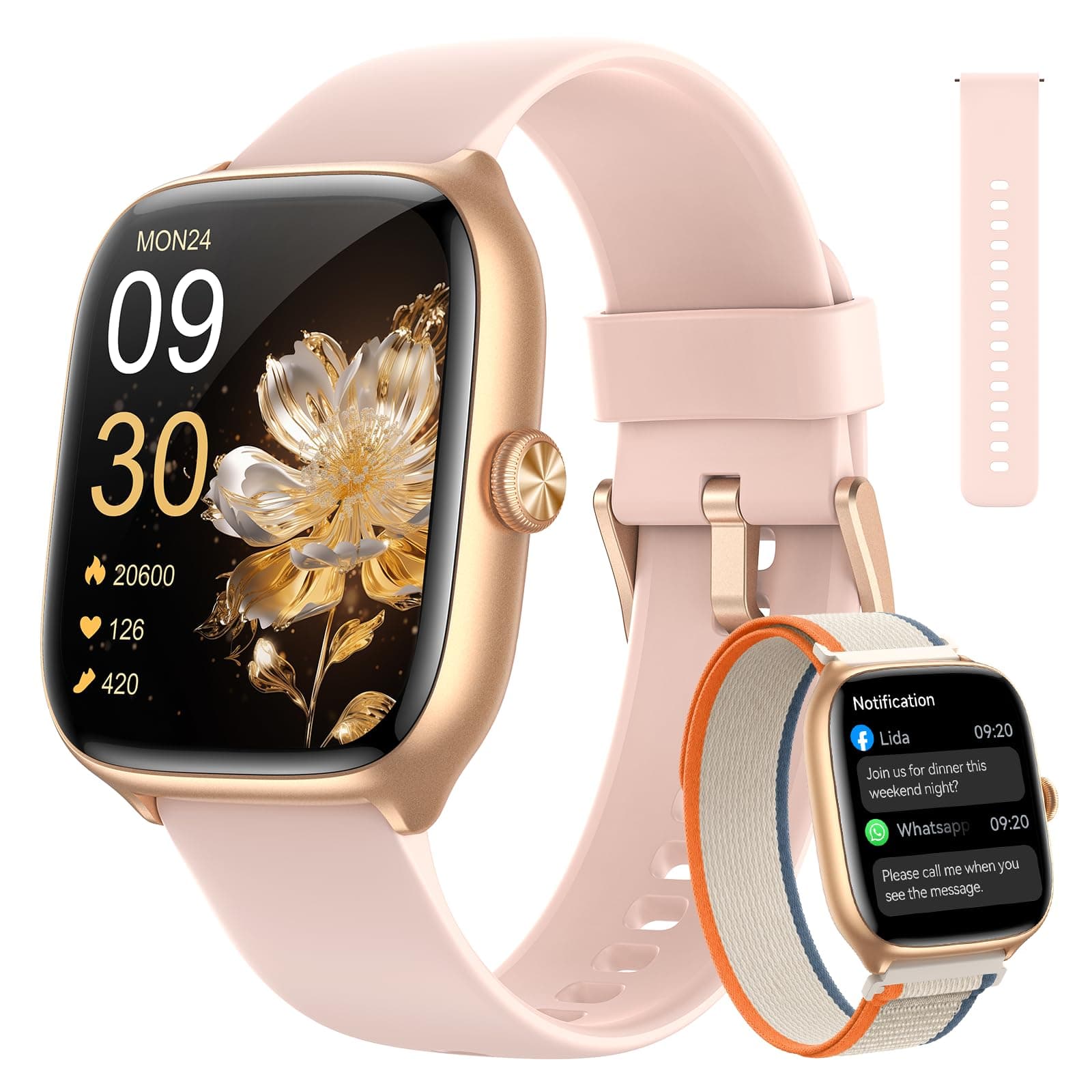 Smart Watch for Women Android & iPhone [40mm 3 Bands, Cloud Star Pink]