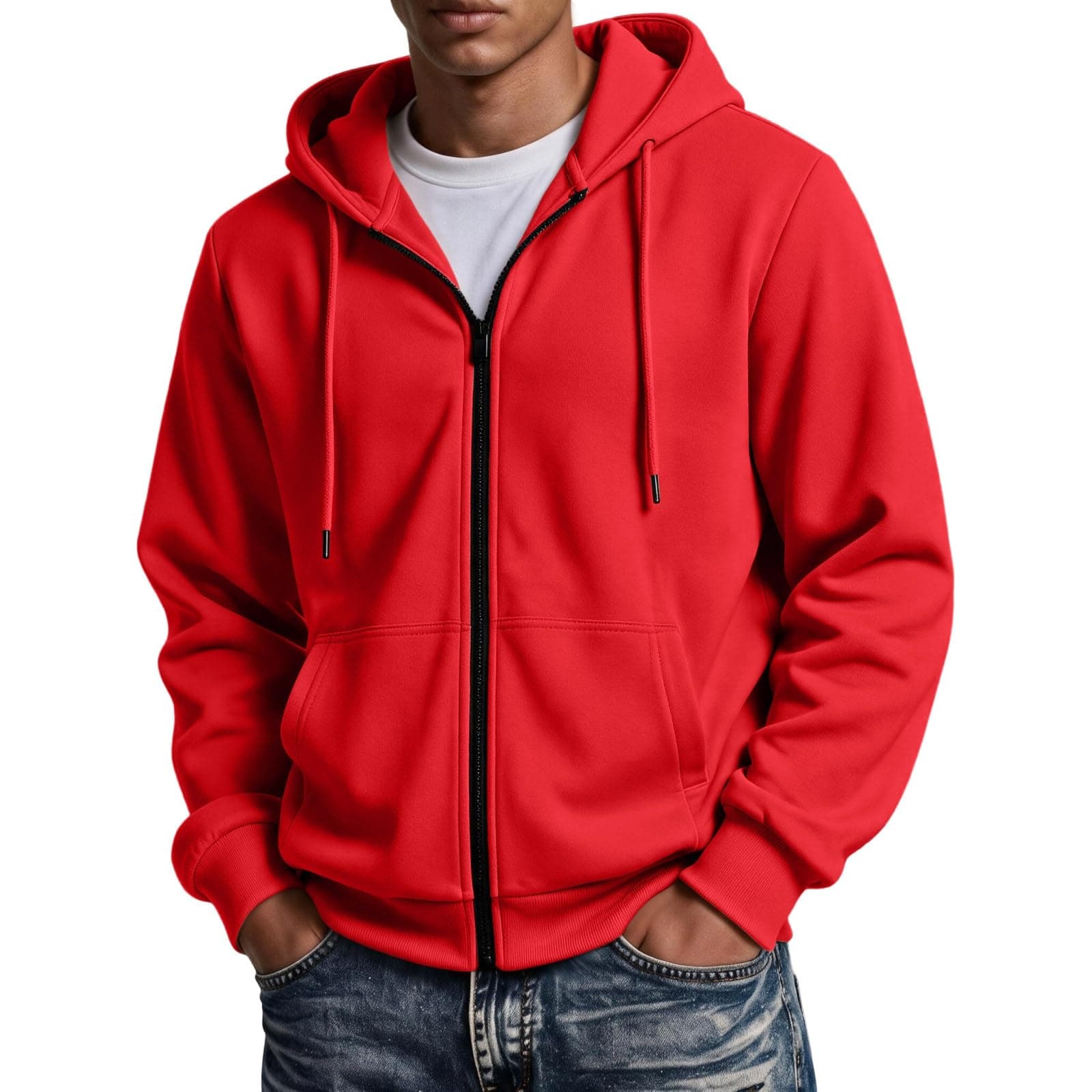 Fleece Zip Up Hoodie Men Full Zipper Big and Tall Hooded Streetwear Hoodies