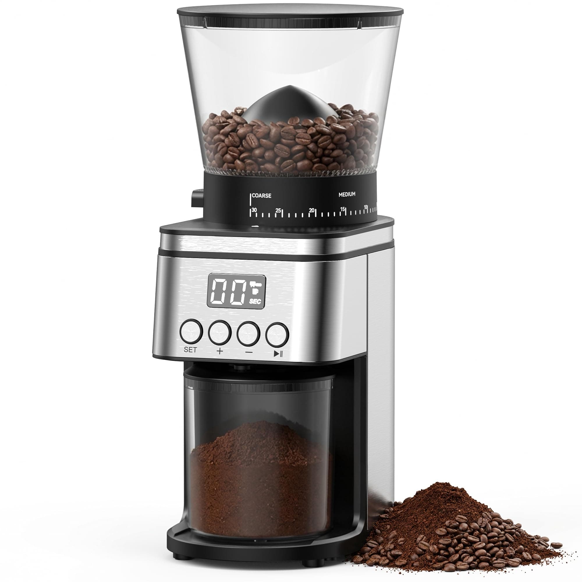 Conical Burr Coffee Grinder Electric,Stainless Steel Coffee Grinder for Home, Adjustable…