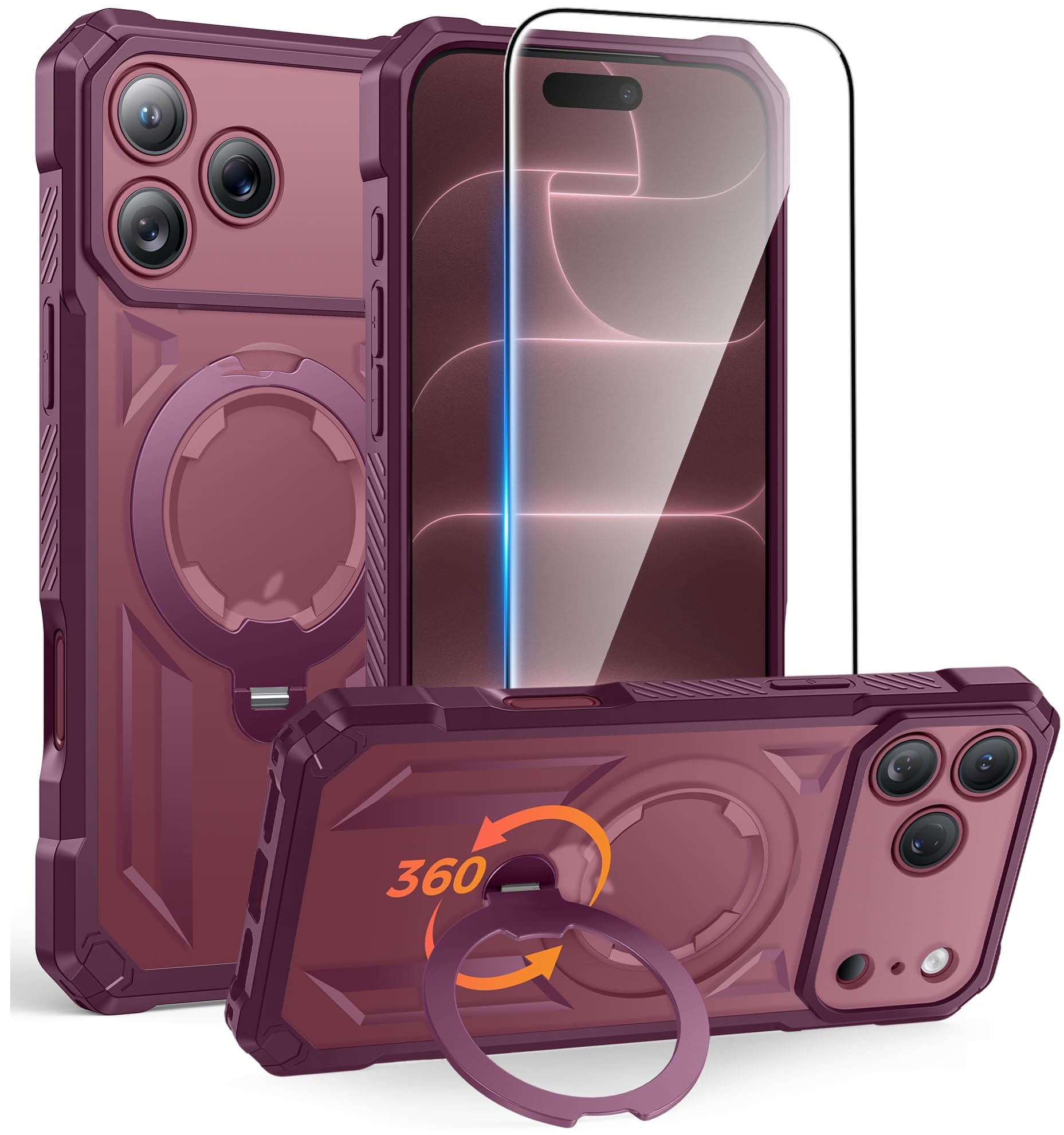FNTCASE for iPhone 18 Pro / 17 Pro Case with 360 Spin Magnetic Stand