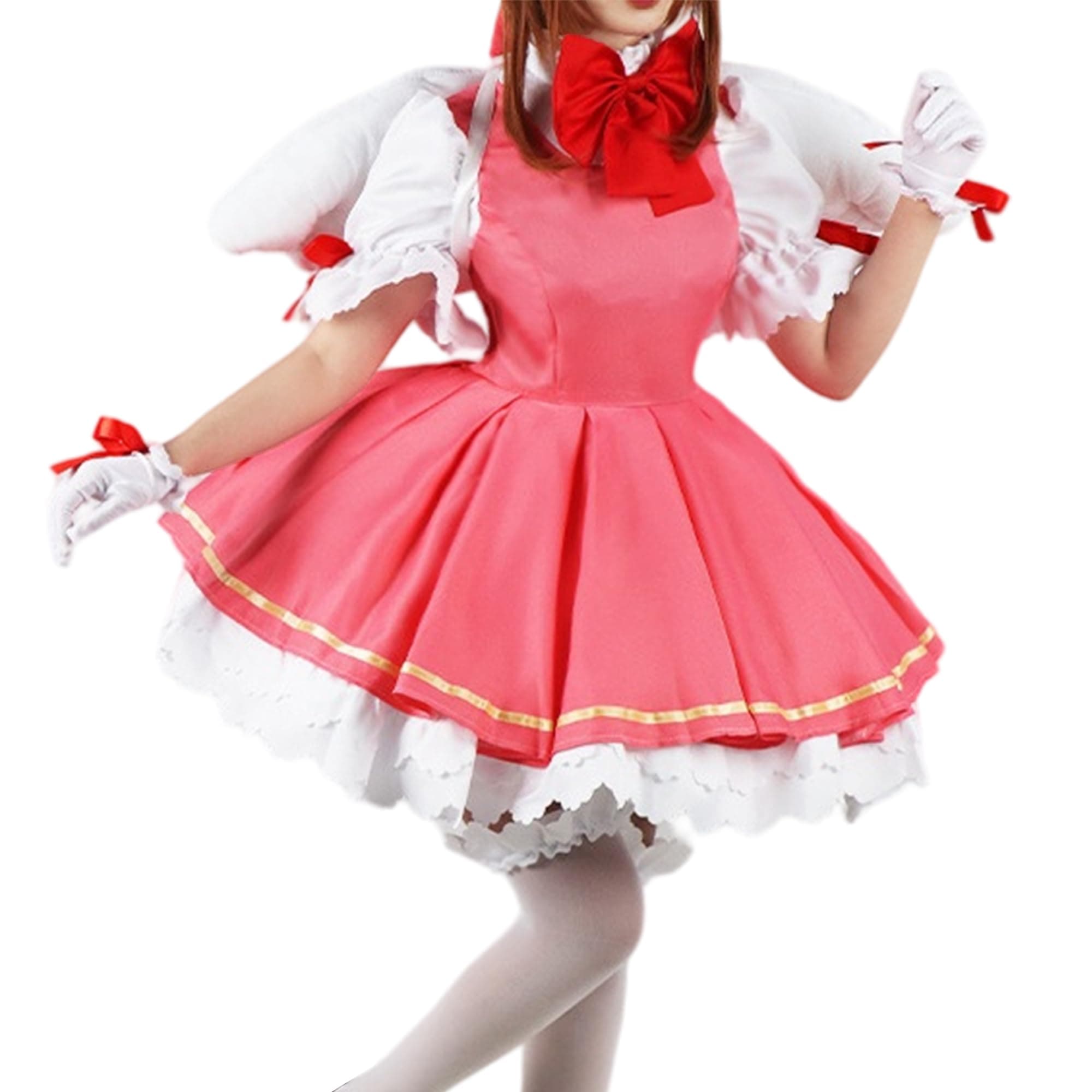 COLSA Women Anime Card Captor Pink Dress Cosplay Costume CardCaptor Uniform