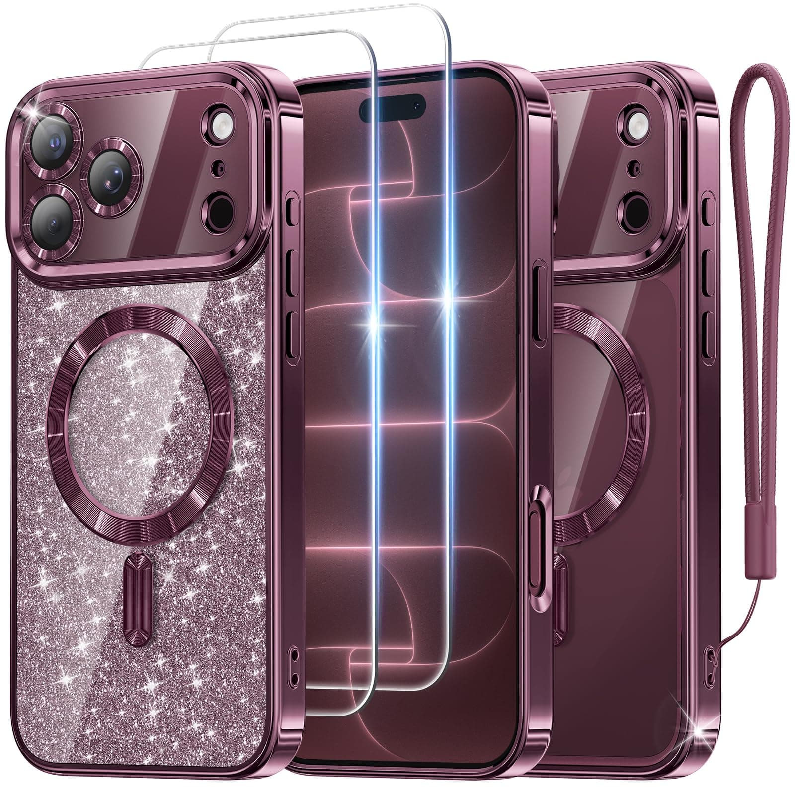 Meifigno for iPhone 18 Pro Case with 2X Tempered Glass, Burgundy