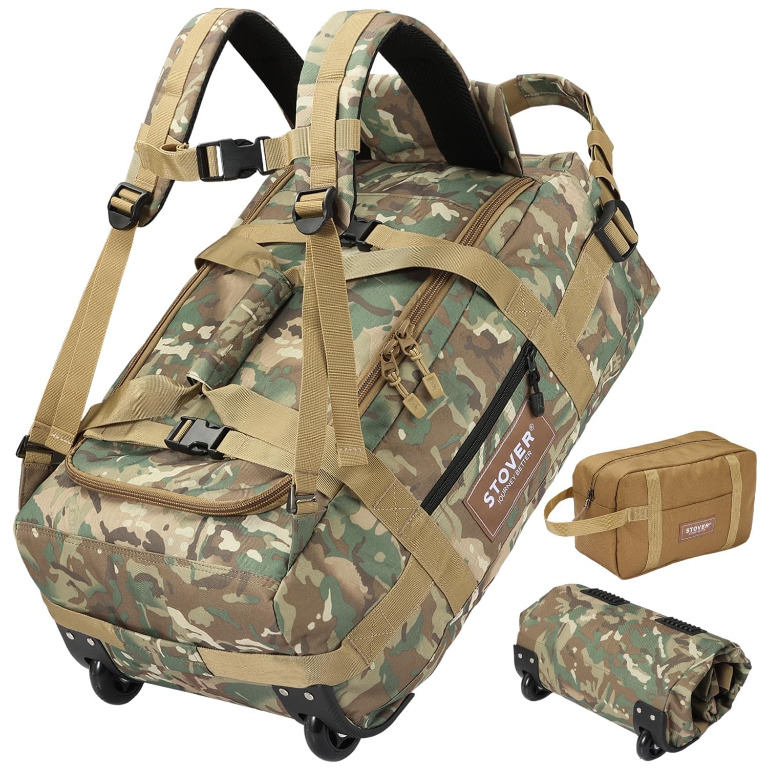 STOVER 45L U-Zip Carry-On Rolling Duffel Bag with Wheels, Medium Travel Duffle w/Toiletry…