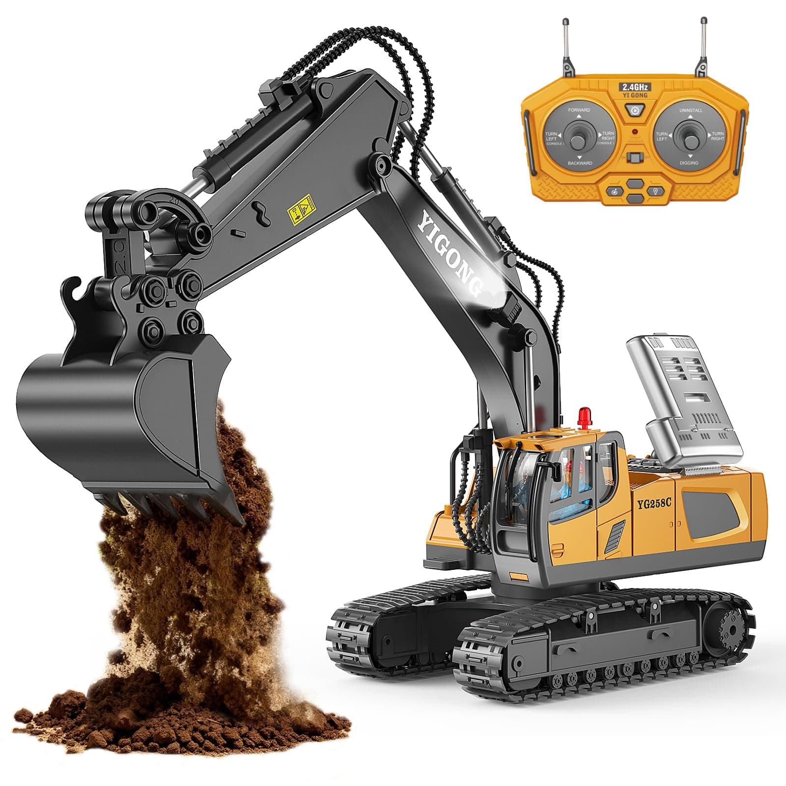 Remote Control Excavator Toy for Boys with Alloy Bucket