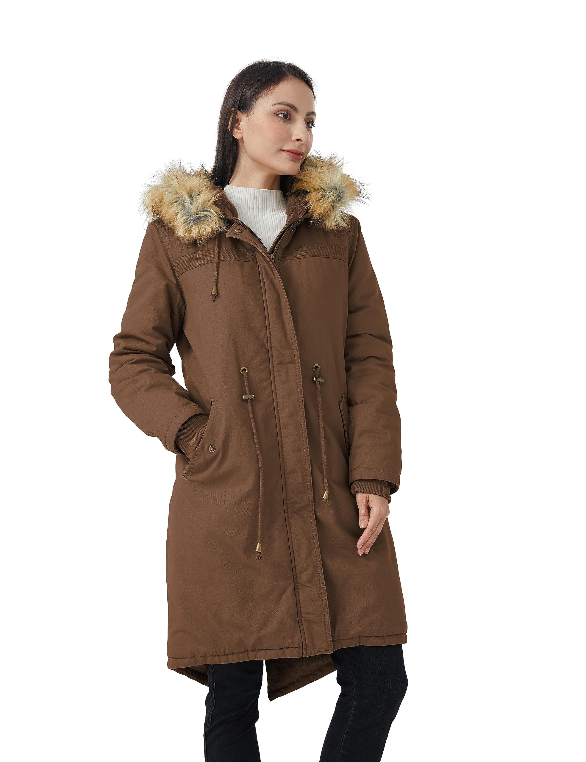 WenVen Women's Winter Long Hooded Sherpa Lined Parka Jacket Warm Coat | 100% Cotton Outer…