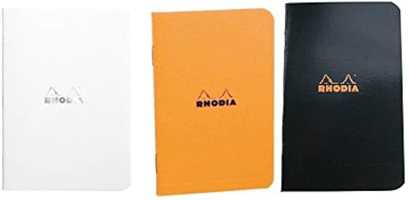 Rhodia Side Staplebound Pocket Notebook (3 X 4.75) Orange, Black and White, Pack of 3