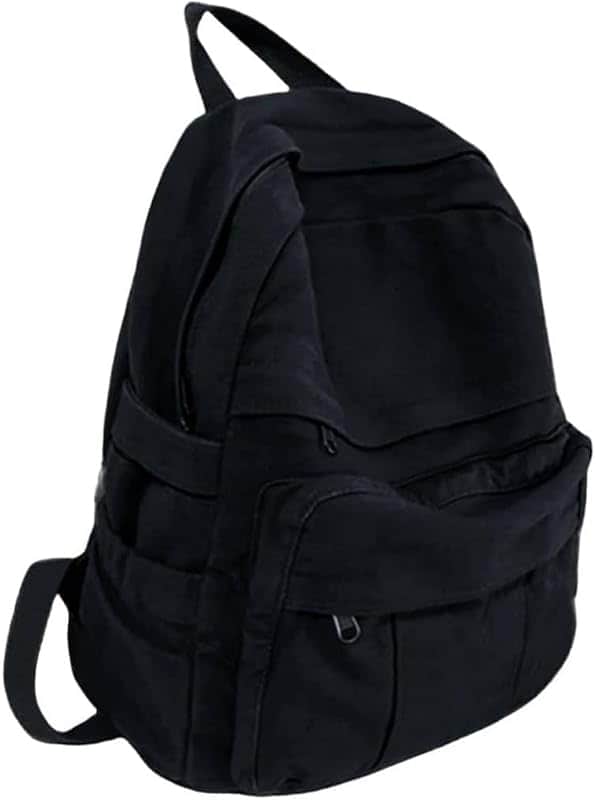 Black Canvas Backpack for Women & Men Retro Aesthetic Rucksack Basic Backpack for High Sc…