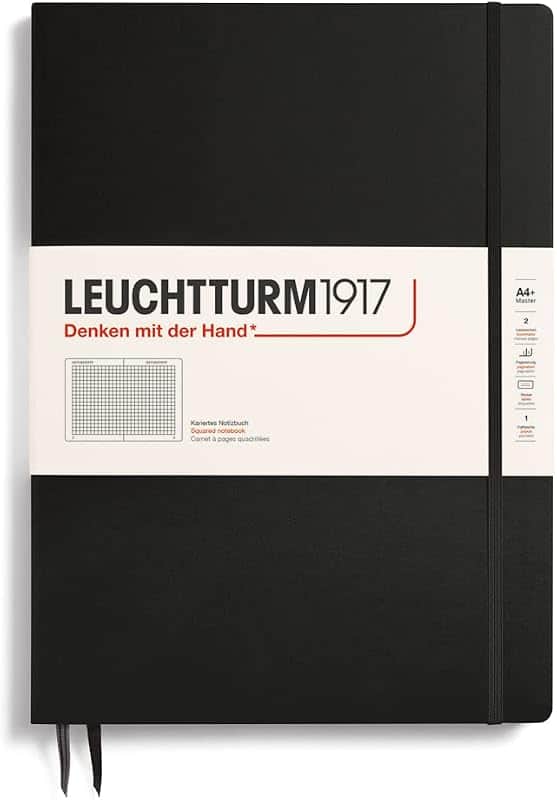 Notebook Hardcover Master Slim A4+ - 123 Numbered Pages for Writing and Journaling (Black…