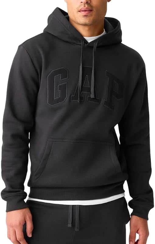 Factory Men's Fleece Arch Logo Pullover Hoodie Black (Black Logo)