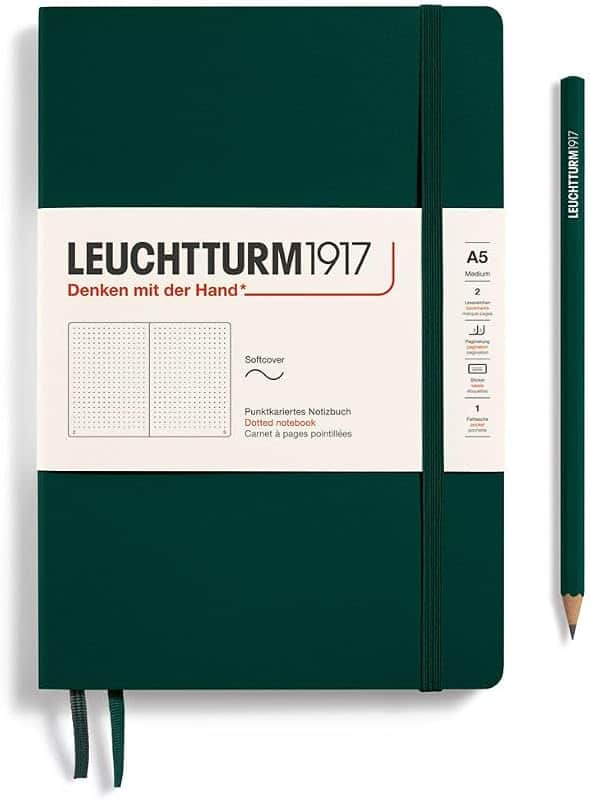 Notebook Softcover Medium A5-123 Numbered Pages for Writing and Journaling (Forest Green,…