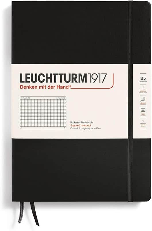 Notebook Hardcover Composition B5-219 Numbered Pages for Writing and Journaling (Black, S…