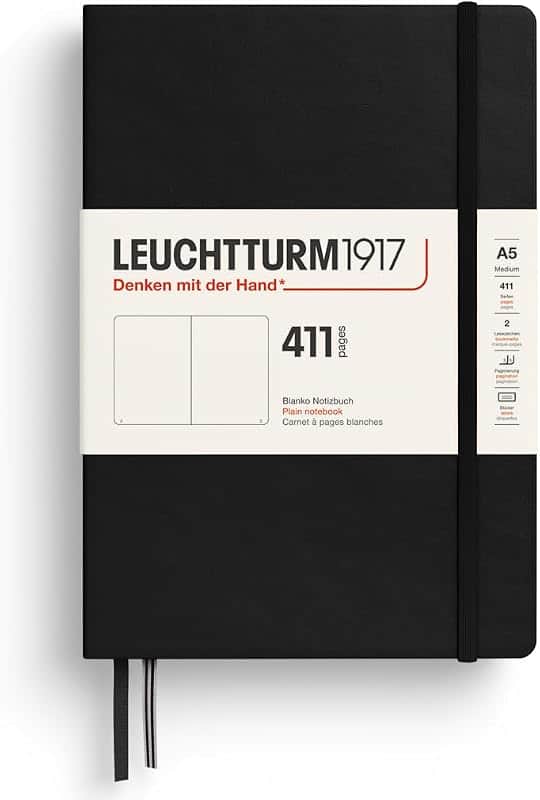 372930 Notebook 411 Medium (A5), Hardcover, 411 Numbered Pages, Black, Plain, More Though…