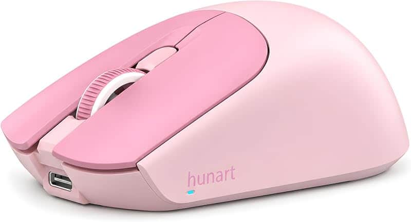 hunart H9 40g Wireless Mouse, Bluetooth & 2.4GHz, Rechargeable, Blush Pink | Two Ways to…