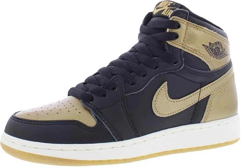 Air Jordan 1 High OG Black and Gold Big Kids Shoes (Black/Sail/Metallic Gold, FD1437-071)