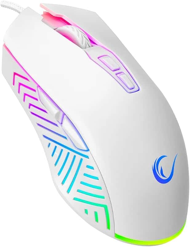 Rampage Spear V2 White Wired Gaming Mouse with RGB Lighting – 12800 DPI, 7 Programmable B…