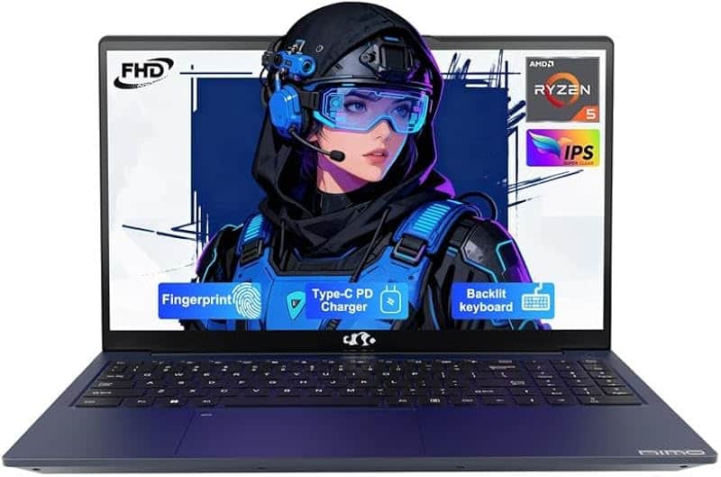 NIMO 15.6" FHD AMD Ryzen 5 Student Laptop, 16GB RAM 256GB SSD, Expandable to 4TB, up to 3…